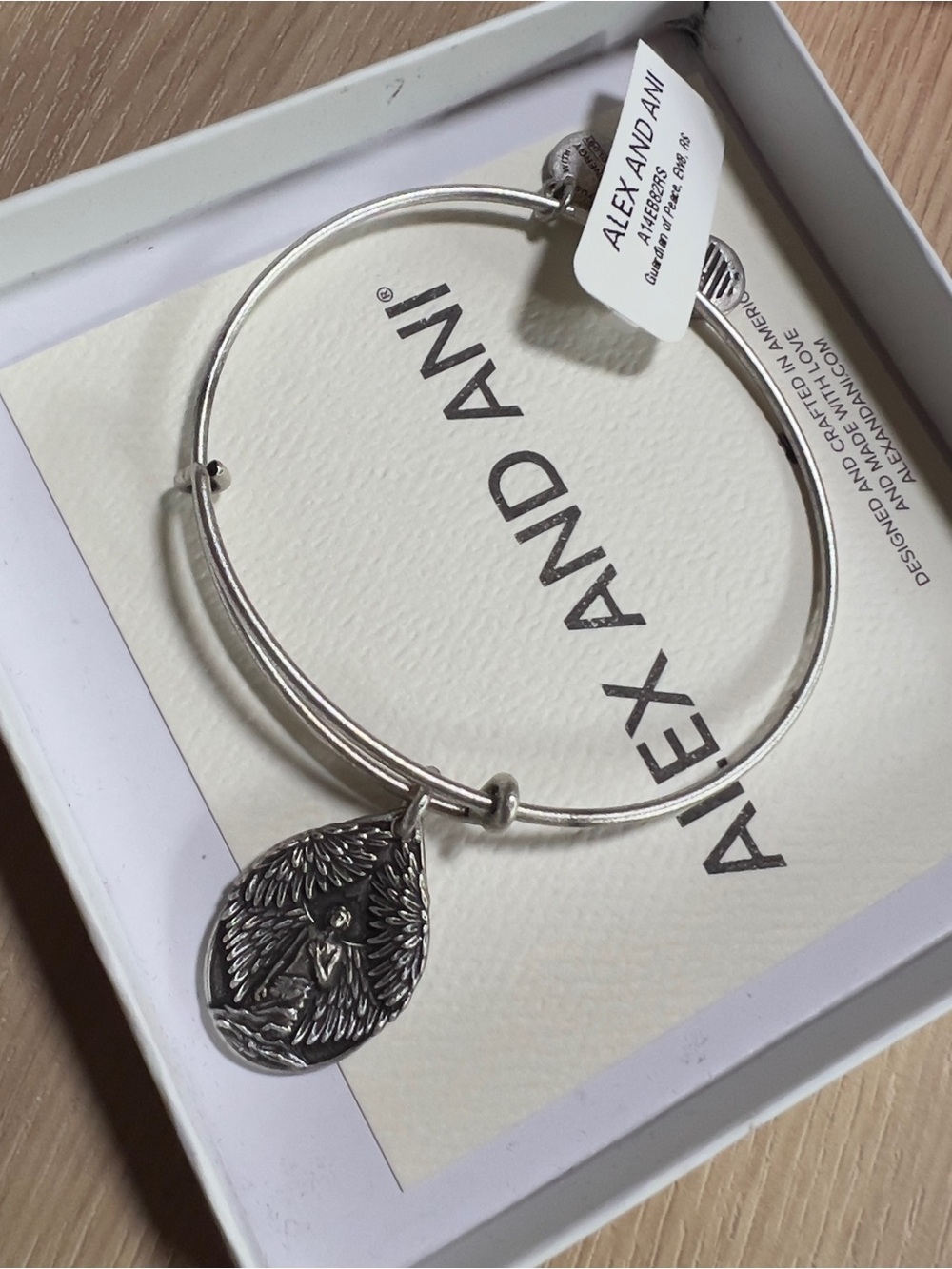 Alex and Ani Guardian of Peace Angel Charm Bangle Silver Adjustable Bracelet NWT